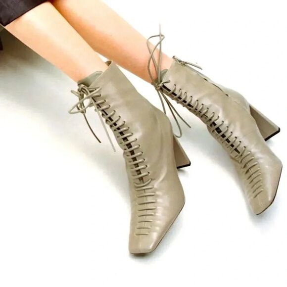 ✨Host Pick✨ ZARA LACE UP GENUINE LEATHER HIGH HEEL ANKLE BOOTS - Picture 7 of 12